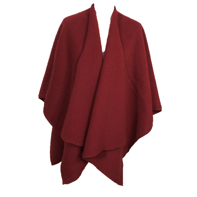 Cape poncho laine des Pyrénées rouge bordeaux