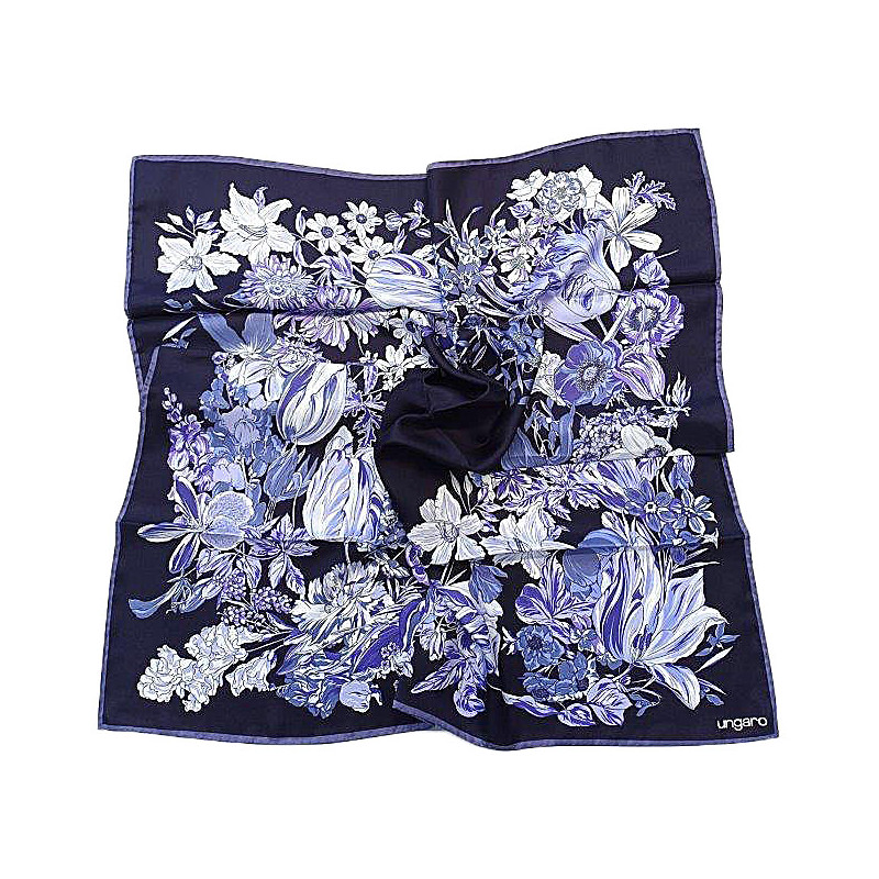 Foulard en soie Fleurs bleu