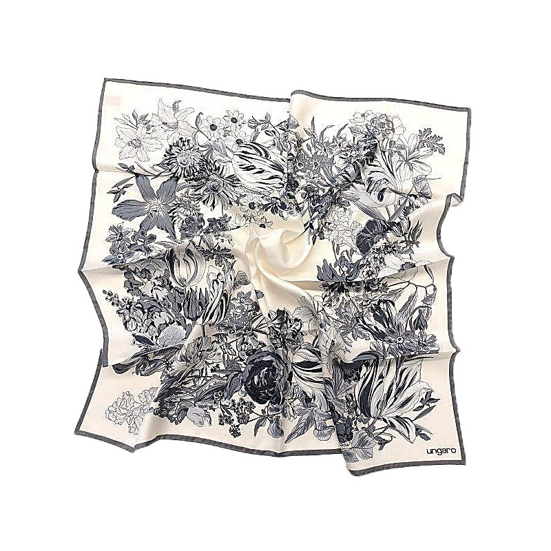 Foulard en soie Fleurs gris