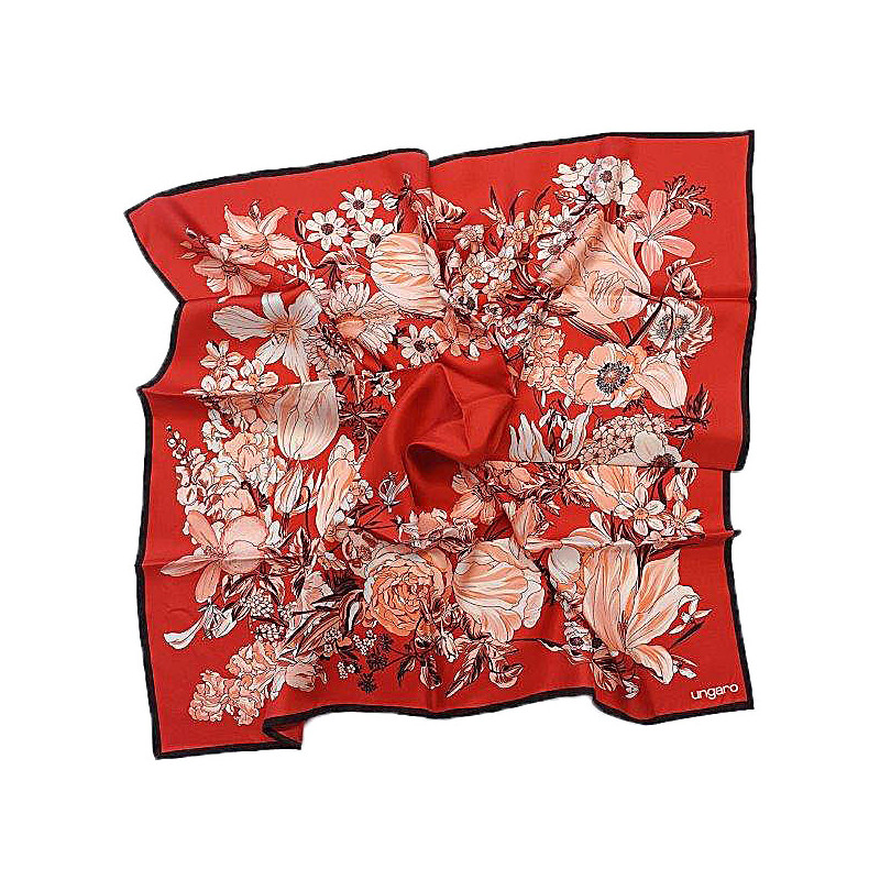 Foulard en soie Fleurs rouge